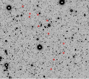 En la imagen infrarroja se muestran los 11 miembros ocnfirmados señaladas con círculos rojos. Imagen publicada en el trabajo de C. Diener et al. (mar. 2015)
